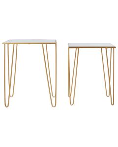 Avantis Rectangular Mirrored Glass Set Of 2 Side Tables With Gold Frame