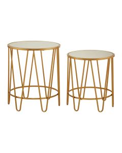 Avantis Mirrored Glass Set Of 2 Side Tables With Hairpin Design Frame