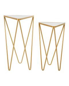 Avantis Mirrored Glass Set Of 2 Side Tables With Gold Triangle Frame