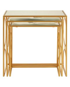 Avantis Mirrored Glass Set Of 3 Nesting Side Tables With Gold Frame