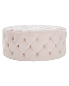 Suri Round Polyester Fabric Footstool In Muted Pink Blossom