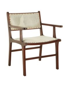 Kendari Leather Teak Wood Dining Chair In Brown