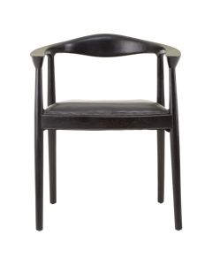 Kendari Teak Wood Bedroom Chair With Black Leather Seat