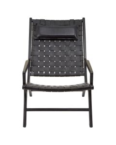 Kendari Teak Wood Woven Bedroom Chair With Black Leather Seat