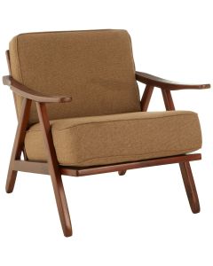 Kendari Teak Wood And Fabric Bedroom Chair With Wooden Legs