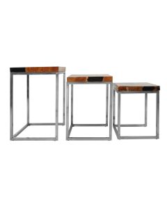 Surak Teak Wood Nest Of 3 Tables With Metal Base