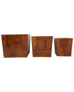 Surak Set Of 3 Teak Wood Root Stools In Brown