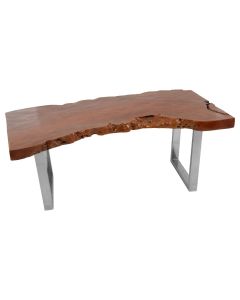 Surak Longon Wood Coffee Table In Brown With Stainless Steel Legs