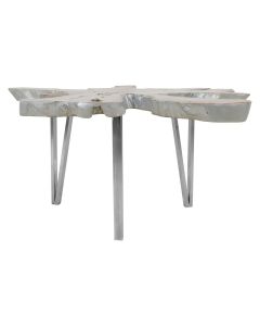 Surak Teak Wood Coffee Table In Silver With Stainless Steel Legs