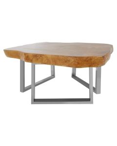 Surak Teak Wood Coffee Table With Stainless Steel Legs