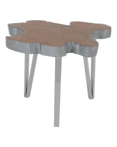 Surak Medium Wooden Side Table In Silver Stainless Steel Legs