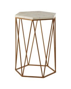 Shalimar Hexagonal Marble Top Side Table With Brass Metal Frame