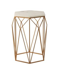 Shalimar Marble Top Side Table In White With Geometric Metal Frame