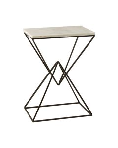 Shalimar Rectangular Marble Top Side Table With Black Metal Frame