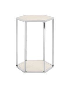 Piermount Hexagonal Porcelain End Table In White And Silver
