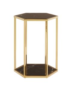 Piermount Hexagonal Porcelain End Table In Black And Gold