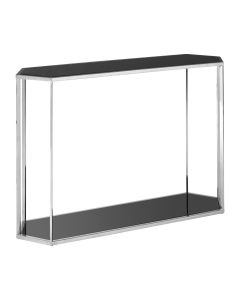 Piermount Black Glass Top Console Table With Silver Frame