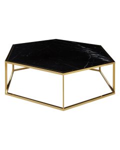 Piermount Hexagon Marble Coffee Table In Black With Gold Stainless Steel Frame