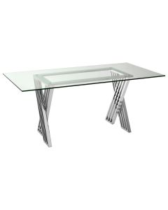 Piermount Clear Glass Dining Table With Silver Stainless Steel Legs