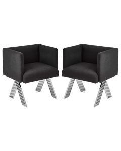 Piermount Black Fabric Dining Chair With Silver Metal Legs In Pair