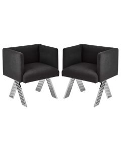 Piermount Black Fabric Dining Chair With Silver Metal Legs In Pair
