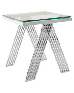 Piermount Clear Glass End Table With Silver Stainless Steel Legs