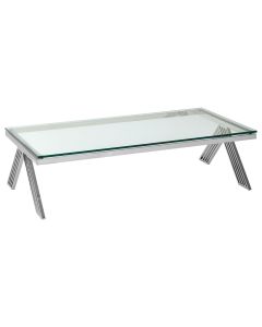 Piermount Clear Glass Coffee Table With Silver Stainless Steel Legs