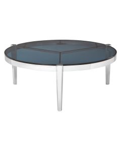 Piermount Round Glass Coffee Table In Grey With Stainless Steel Legs
