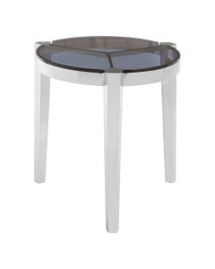Piermount Round Clear Glass End Table With Silver Stainless Steel Legs