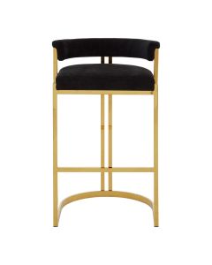 Piermount Velvet Bar Stool In Black With Gold Stainless Steel Frame