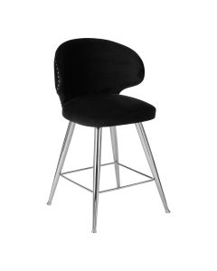 Piermount Velvet Bar Stool In Black With Stainless Steel Legs