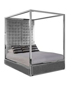 Piermount Velvet Double Bed In Grey