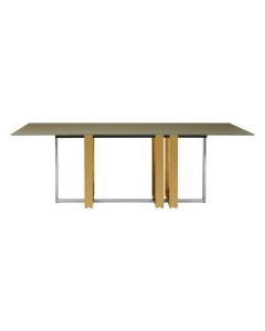 Demas Glass Top Dining Table With Gold And Silver Stainless Steel Base