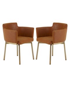 Demas Brown Faux Leather Dining Chairs In Pair