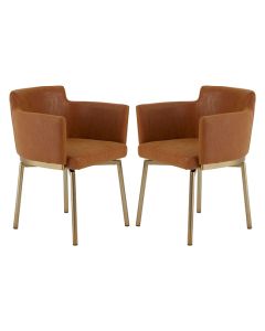 Demas Brown Faux Leather Dining Chairs In Pair