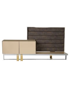 Demas Wooden TV Stand With 2 Doors In Gold And Silver