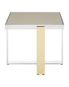 Demas Clear Glass End Table With Gold And Silver Stainless Steel Base