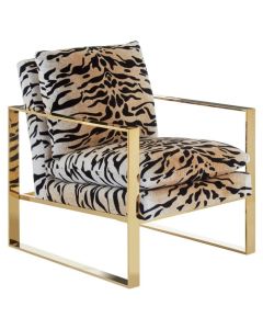 Manhattan Velvet Upholstered Armchair In Tiger Print
