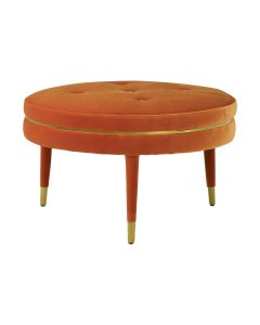 Manhattan Round Velvet Footstool In Orange