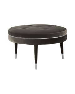 Manhattan Round Velvet Footstool In Black