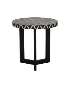 Baird Round Wooden Side Table In Monochromatic Effect With Black Legs