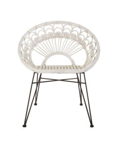 Manado Kubu Rattan Bedroom Chair In White With Black Iron Legs