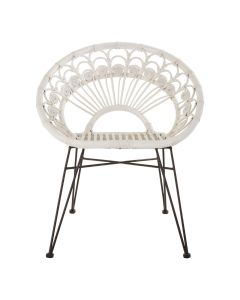 Manado Kubu Rattan Bedroom Chair In White With Black Iron Legs