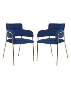 Tamzin Blue Velvet Dining Chairs And Gold Iron Legs In Pair