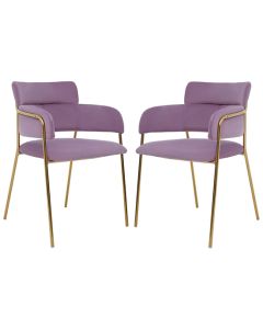 Tamzin Pink Velvet Dining Chairs With Gold Legs In Pair