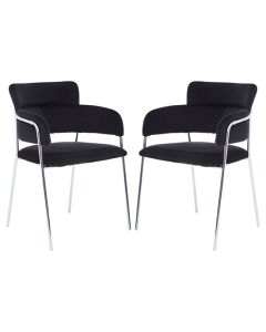 Tamzin Black Channel Dining Chairs With Silver Legs In Pair