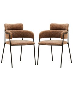 Tamzin Brown Faux Leather Dining Chairs In Pair