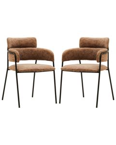 Tamzin Brown Faux Leather Dining Chairs In Pair