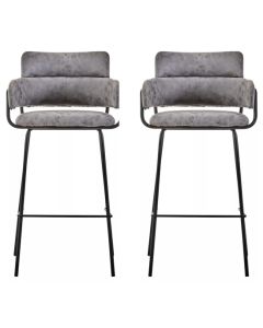 Tamzin Grey Faux Leather Bar Chairs In Pair