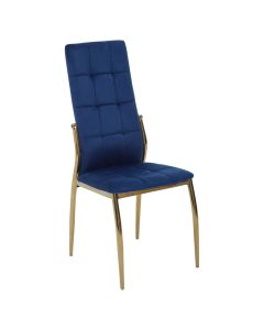 Tamzin Velvet High Back Dining Chair In Blue With Gold Legs